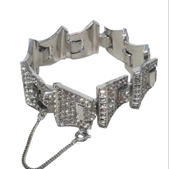 Vintage JOMAZ Joseph Mazer Art Deco Rhinestone Silver Rhodium Plated Bracelet - Picture 7 of 8